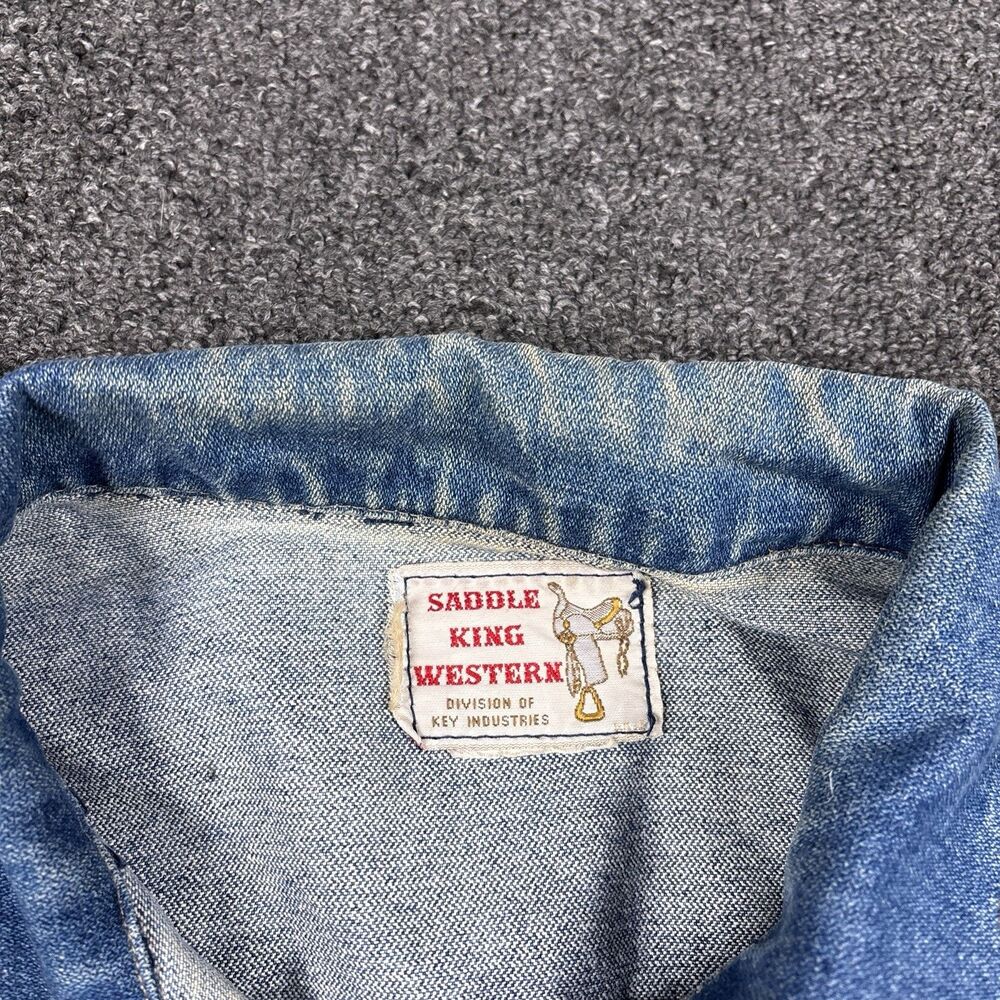 Saddle King Western Jean Jacket Denim Button Medium Wash Mens Size XL - Picture 3 of 5